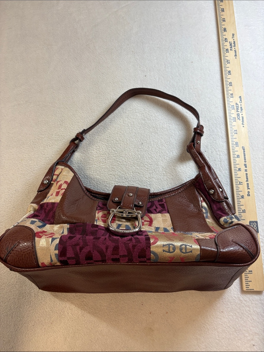 Etienne Aigner Brown and Burgundy Logo-Pattern Shoulder Bag